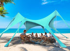 Beach Tent Sun Shelter & Portable Beach Canopy UPF50+ Uv Protection, Beach Shade Canopy/Cabana with 8 Sandbags, 4 Stability Poles, Sand Shovel Ground Pegs for Outdoor Camping