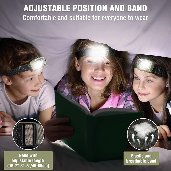 EverBrite Rechargeable Headlamp, LED Bright Motion Sensor Head Lamp Flashlight with 9 Modes, Adjustable Headlight for Adults with White Red Light, Water Resistant, Green, for Hiking, Running, Camping
