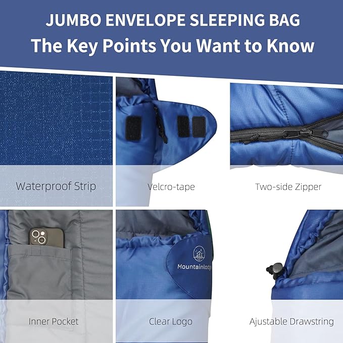 Jumbo Sleeping Bag for Adult&Kids,Cold&Warm Weather with Compression Sack and Water Resistant for Family Camping,Travel and Car Camping