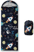 Kids Sleeping Bag for Boys Girls,Rocket Moon Print-Lightweight Warm Portable Outdoor Indoor-Waterproof Cold Weather Resistant Sleeping Bag for Camping Hiking