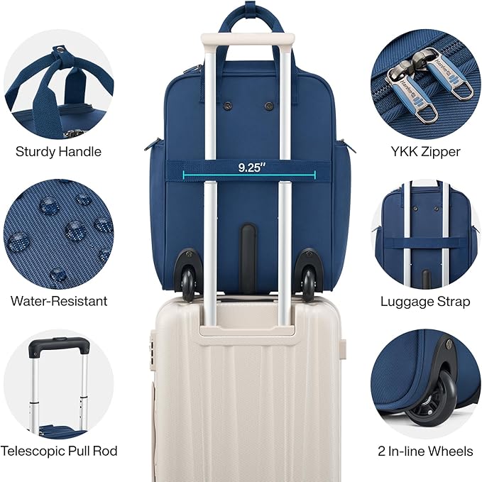 Hanke Softside Expandable Underseat Carry On Luggage for Airplanes,Travel Luggage Rolling Bag Personal Item Bag Small Suitcase,Blue,16-Inch