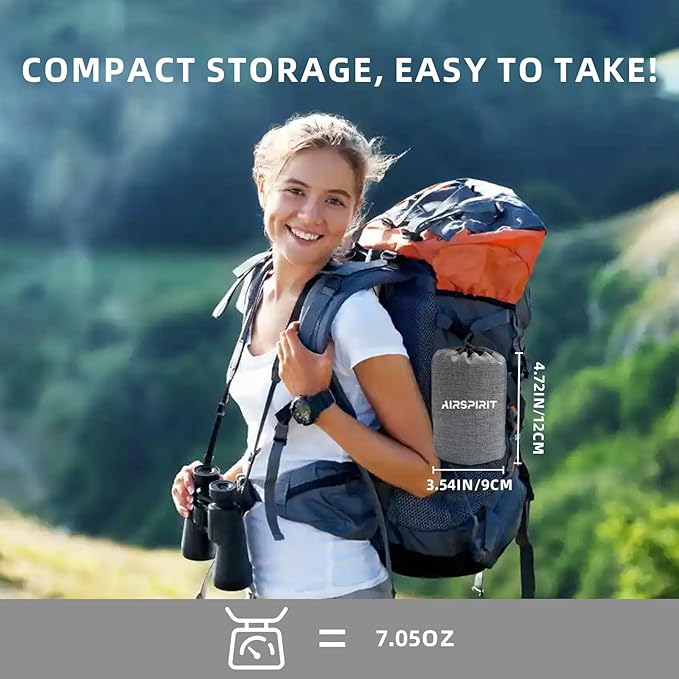 AIRSPIRIT Ultralight Camping Pillow Inflatable with Removable Washable Cover, Compact Travel Pillow for Neck Support, Hiking, Backpacking, Office, Airplane, Car & Beach - Adjustable Firmness (Black)