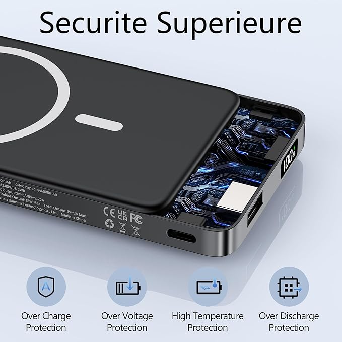 YUJE for Magsafe Battery Pack Magnetic Power Bank 10000mAh, Wireless Portable Charger with Foldable Stand Dual USB-C & USB-A Port Fast Charging Compatible with iPhone 17/16/15/14/13/12 Pro/Max/Plus