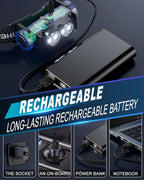 Headlamp Rechargeable 2PCS,4500L Super Bright Light Bright LED Rechargeable Headlight with White Light, Waterproof Head Lamp with Headband for Outdoor Camping, Hiking,Camping Essentials,Working