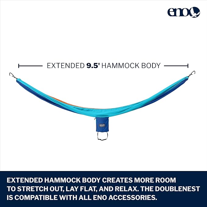ENO DoubleNest Hammock - Lightweight, Portable, 1 to 2 Person Hammock - for Camping, Hiking, Backpacking, Travel, a Festival, or The Beach - Aqua/Sapphire/Amber