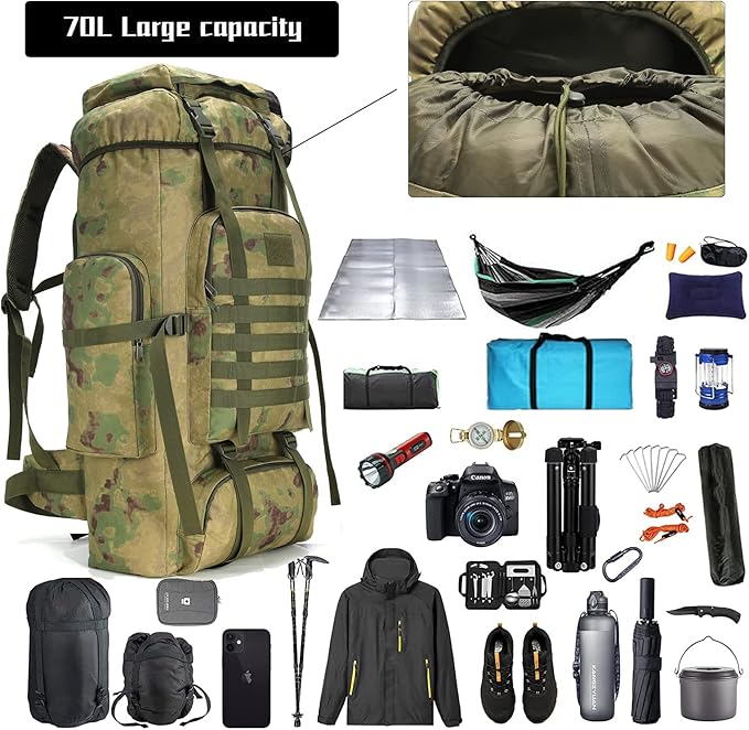 Hiking Backpack for Men 70L/100L Camping Backpack Military Rucksack Molle 3 Days Assault Pack for Climbing