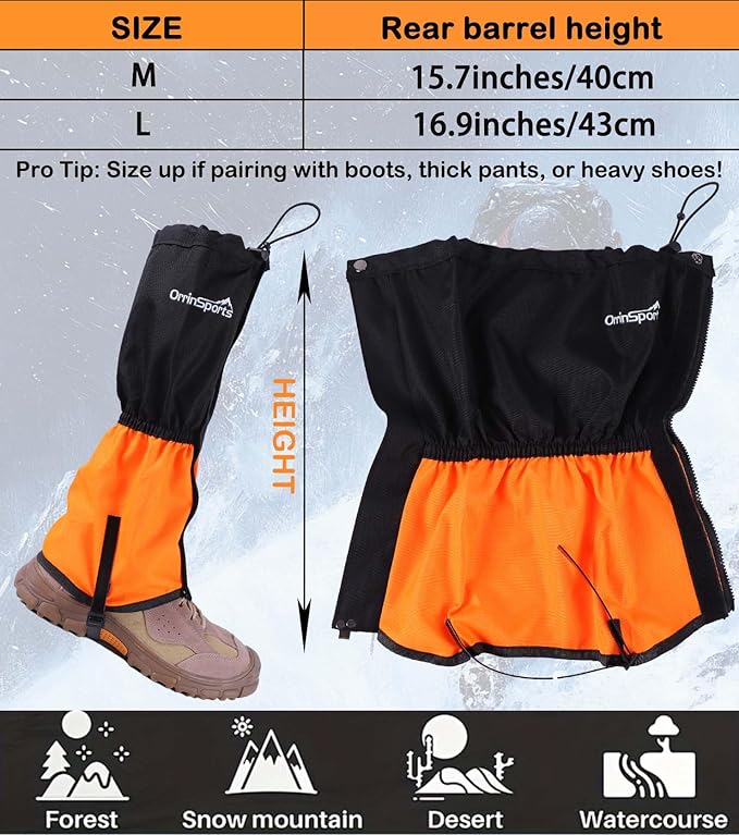 Waterproof Leg Gaiters for Men Women, Adjustable Snow Boot Gators for Hiking, Skiing, Hunting, Outdoor Adventures