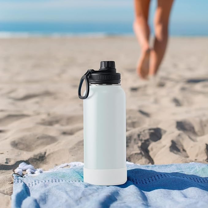 koodee Insulated Water Bottle, 32 oz Stainless Steel Double Wall Vacuum Wide Mouth Sport Bottle with Leakproof Spout Lid （Bby Blue）