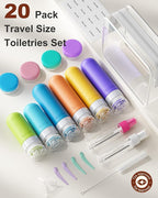 Quatish 20 Pack Travel Bottles for Toiletries, Original Patented, TSA Approved Travel Size Containers, Leak Proof Silicone Shampoo and Conditioner Bottles Women & Men, Airplane Essentials, Multi