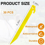 30 PCS Plastic Tent Stakes, 8.85 Inch Heavy Duty Plastic Canopy Stakes for Camping, Beach, Garden & Outdoor Decorations, Lightweight Rust-Proof Sand Anchors, Colorful Yard Inflatable Stakes (Yellow)