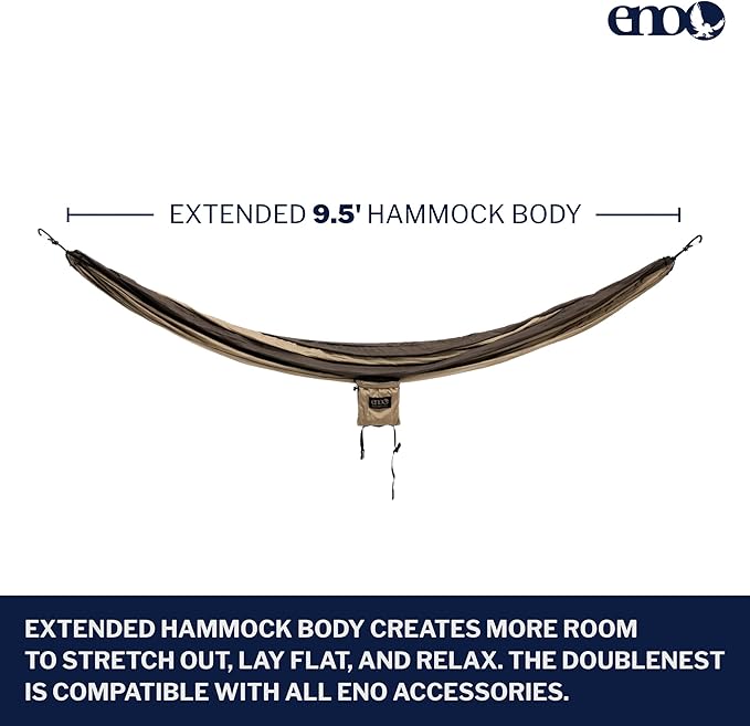 ENO DoubleNest Hammock - Lightweight, Portable, 1 to 2 Person Hammock - for Camping, Hiking, Backpacking, Travel, a Festival, or The Beach - Chocolate/Latte
