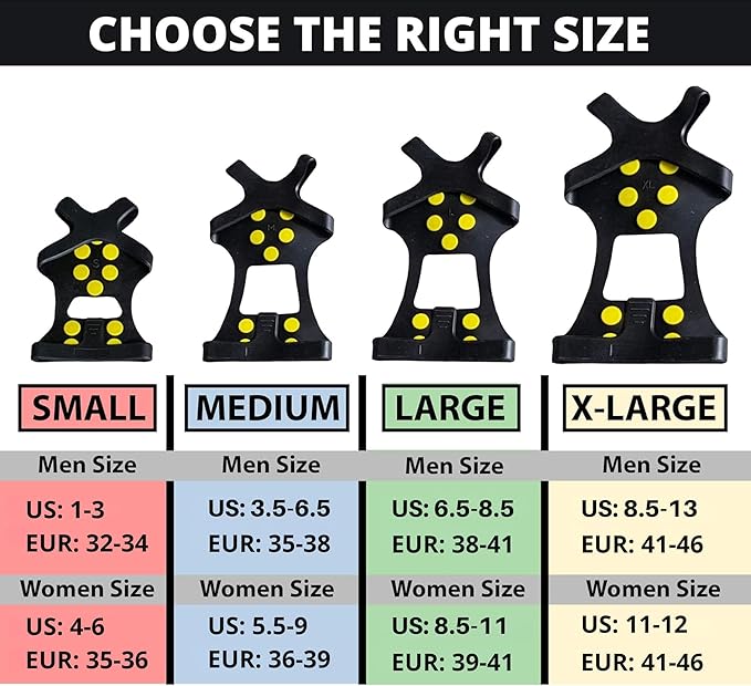 Ice Snow Traction Cleats - Lightweight Crampon Cleats for Walking on Snow & Ice - Anti Slip Grippers Fasten Quickly & Easily Over Footwear - Protable Grips for Shoes and Boots