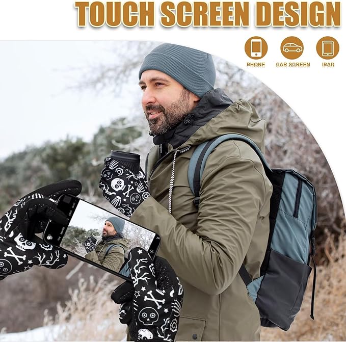 Pixel Panda Running Gloves for Men, Winter Warm Bike Glove for Smart Phone Texting with Non-Slip Silicone Gel - Thermal Windproof and Waterproof for Running, Cycling, Driving