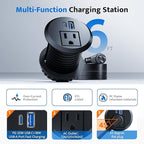 Recessed Power Grommet with 20W USB C Fast Charging, 2 inch Conference Recessed Outlet,Flush Mount for Desk,Office Tables,Furniture,6FT Cord, 45° Thin Flat Plug (Black, Grommet Outlet)