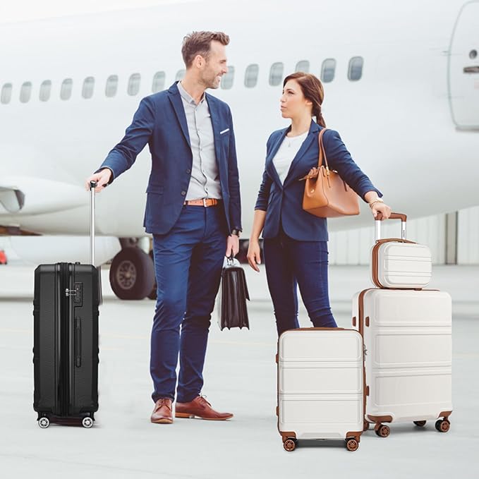 Kono 28 Inch Luggage Expandable Suitcase Lightweight with Spinner Wheels TSA Lock Hardside Large Checked Luggage Durable Rolling Suitcase Apricot Black