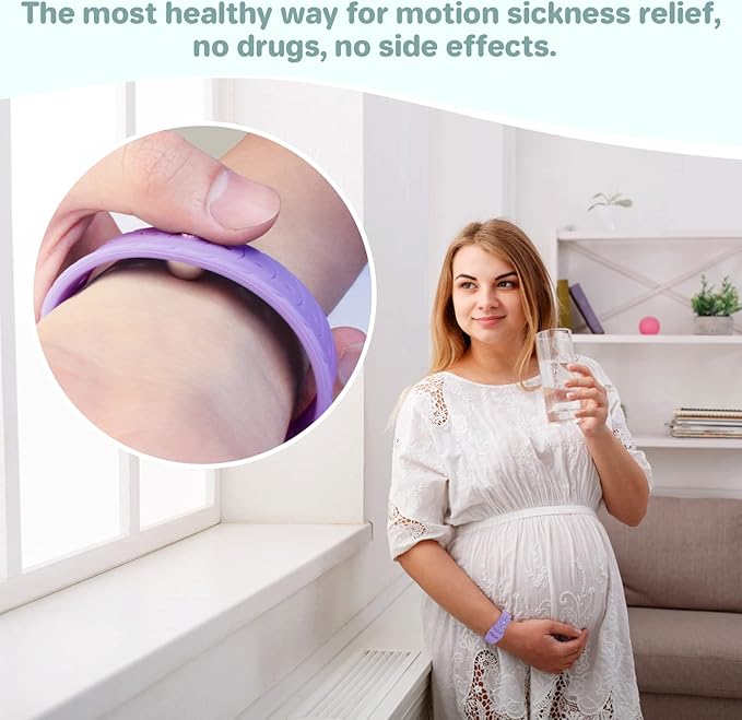 Hion Motion Sickness Bracelets Sea Sickness Wristbands for Motion Sickness/Morning Sickness/Pregnancy Nausea Anti Nausea Wristband Acupressure Nausea Bands Motion Sickness Bands（2Pairs Transparent）