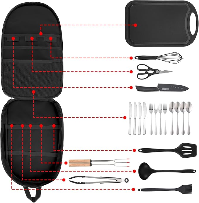 Camp Kitchen Organizer, Multi-Pocket Camping Cooking Utensils Bag, Waterproof Portable Storage for BBQ Outdoor Cooking Essentials