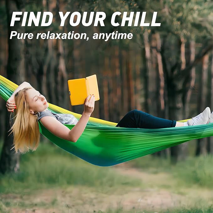Camping Hammock,Lightweight Nylon Hammock,Portable Hammocks with Two Tree Ropes for Outdoor,Indoor,Travel,Hiking,Backyard,Camping
