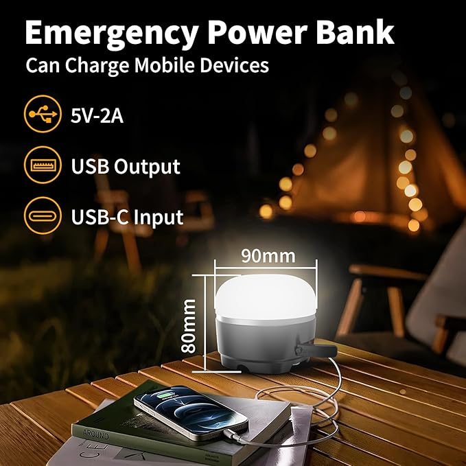 LED Camping Lantern, 8000mAh Rechargeable Camping Tent Light with 13 Light Modes, 6 Brightness Adjustable Tent Lamp, Waterproof Emergency Hanging Light for Hurricane, Power Outages