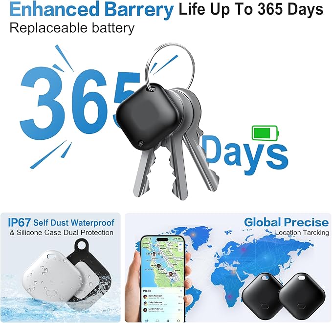 Tracker Tag for Android, Luggage Tracker with Case, Works via Google Find Hub App, Bluetooth Tracker Item Finder for Key, Backpack, Travel and Commute (2 Black 2 White, 4 Pack) (4 White)