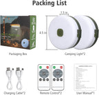 2PCS Camping String Lights 33ft, 4 in 1 Rechargeable 100LED Outdoor Tent String Lights with 14 Lighting Modes Remote Control Waterproof with Timer Function for Camping Gear Essentials Hiking Garden