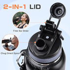 40 oz Insulated Water Bottle with Straw& Spout 2-in-1 Lid, Triple Wall Vacuum Stainless Steel Cold 48H, Leak Proof Sports Metal Flask Jug with Paracord Handle, Black