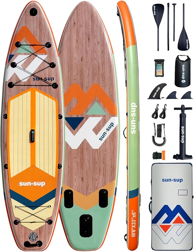 SUN-SUP Inflatable Stand Up Paddle Board, Paddle Board with Premium SUP Accessories, 10'6'' Wide Stable Design Paddleboard with Non-Slip Comfort Deck for Adults & Youth of All Skill Levels, Yellow