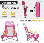 HAUSHOF High Back Beach Chair, Mesh Back Folding Chair, Lightweight Low Seat Camping Chairs with Cup Holder, Carry Bag, Padded Armrest for Outdoor Beach Lawn Camping Picnic Festival