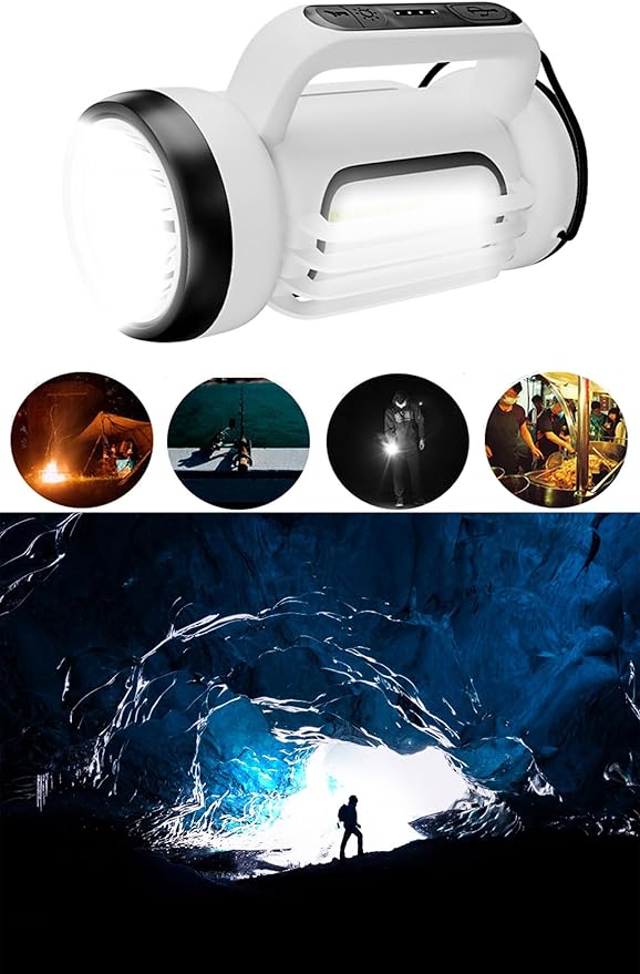 Handheld LED Searchlights Lantern High Power Big Flashlights, 16000LM 5 Lighting Modes Rechargeable Outdoors Camping Hunting Lamp Portable COB Spotlight Work Light for Emergency