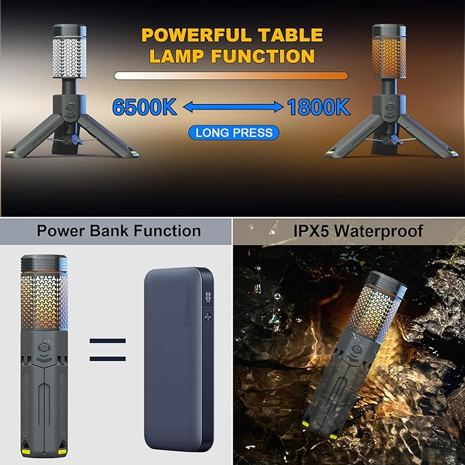 Camping Lantern Rechargeable, Telescoping-Camping-Lights, 10500mAh Capacity Battery Powered,Outdoor-Lantern for Hiking/Adventure/Power Outages, IPX7 Water Resistant(Dark Grey)