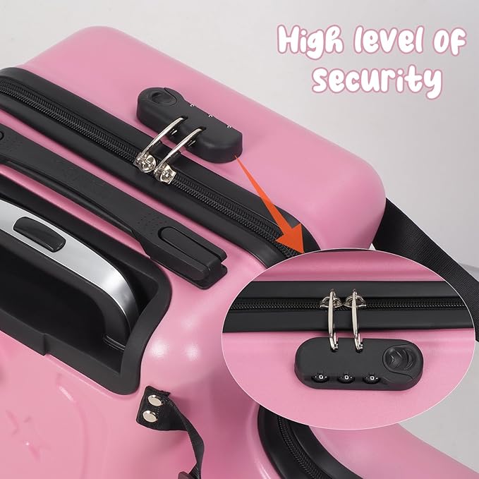 Kids Ride On Suitcase with Wheels, Scooter Luggage for Toddlers Travel, Durable Children's Suitcase for Boys & Girls Ages 2-15 Years Pink