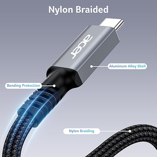 acer USB4 Cable 40Gbps, 8K@60Hz USB-C Video Cable, 240W Fast Charging Thunderbolt 4/3 Braided High Speed Cable Compatible with MacBook, SSD, Docking, iPhone 16 and More (6.6FT)