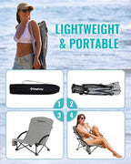 KingCamp Low Beach Chairs, Portable Folding Chair for Adults Extra Wide Ergonomic High Back Seat 300lbs Heavy Duty Lightweight Oversized Gear with Carry Bag for Outdoor Lawn Camping Picnic