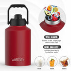 WATERSY 1 Gallon Water Bottle Insulated(Cold for 48 Hrs),BPA Free&Leak Proof,128oz Stainless Steel Water Jug,Big thermo,Large Water Bottle with Handle for Gym,Hiking,Camping&Travel,Red