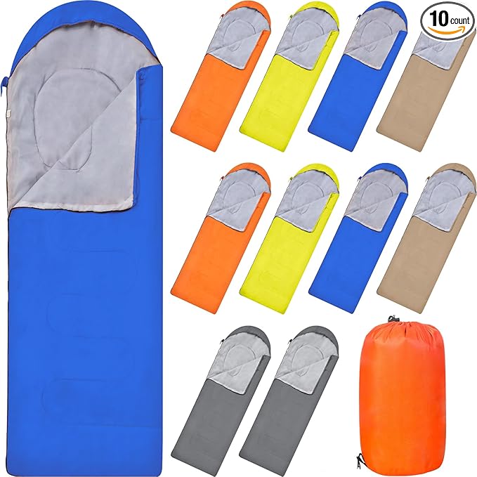 Macarrie 10 Pcs 0 Degree Camping Sleeping Bags Bulk for Adults Cold Weather 4 Season Warm Sleeping Bag with Compression Sack for Homeless Donation Shelter Emergency Hiking