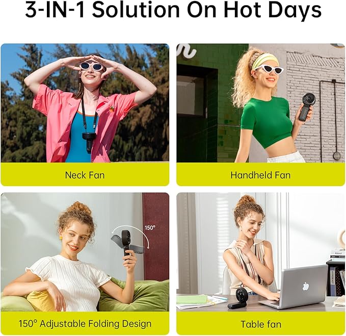 JISULIFE Handheld Fan Life7 – Ultimate Flexibility: High-Power Motor, LED Display, 13 Hrs Cooling, 3600mAh Rechargeable, 5-Speed, Foldable Design, 3-IN-1 Portable Fan for Travel Cruise Beach(Black)