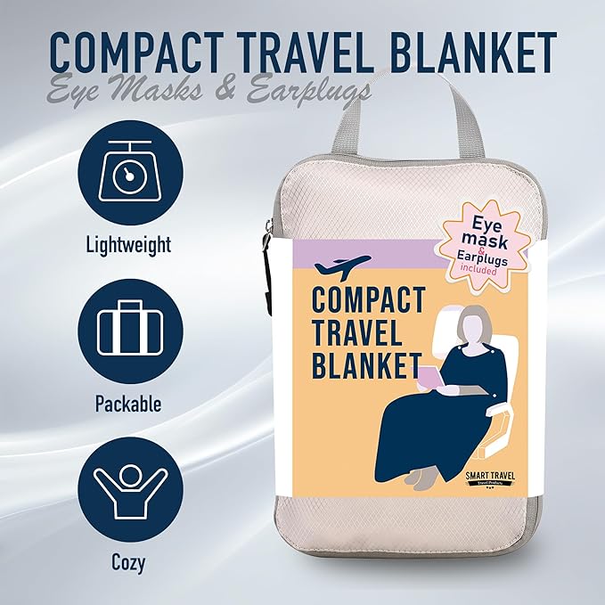SMART TRAVEL Travel Products Cozy Warm Compact Travel Blanket Travel Blanket Airplane Compact with Bag Travel Essentials for Airplane Long Flight Essential for Woman,Men,Kids