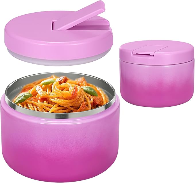 12oz Insulated Vacuum Food Jar with Buckle Lid Wide Mouth Soup Thermo for Hot Food Kids Leakproof Stainless Steel Lunch Container (Gradient Purple, 12OZ)