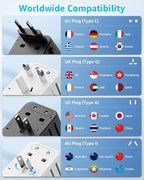 Universal Travel Adapter, International Travel Plug Adapter with 3 USB-C ＆ 2 USB-A Ports(Total 30W), All in One Portable Adaptor, for USA, UK, EU, AU ＆ 224+ Countries (Black)