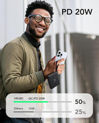 VRURC Portable Charger with Built-in Cable, 10000mAh 22.5W Fast Charging USB C Battery Pack, Cell Phone Power Bank for iPhone 16 15 14 Samsung Galaxy S25 S24 S23 Series Android Tablet, Black(1 Pack)