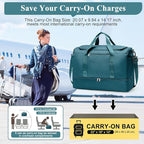 Large Travel Duffle Bag,Carry on Overnight Weekend Bag with Shoes Compartment,Weekender Bags for Women for Travel Business Trips Sport Hospital,Peacock Blue