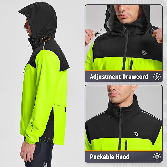 baleaf Men's Rain Jacket Waterproof Windbreaker Raincoat Running Cycling Hiking Gear Hood Lightweight Reflective Packable