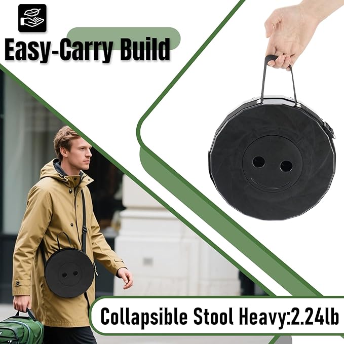 Doseno Upgraded Foldable Stool Thickened Set of 2, Portable Collapsible Stool Retractable Stool, Foldable Portable Collapsible Chair for Fishing, Hiking Tours, BBQ, Parties, Outdoor Activities (Black)
