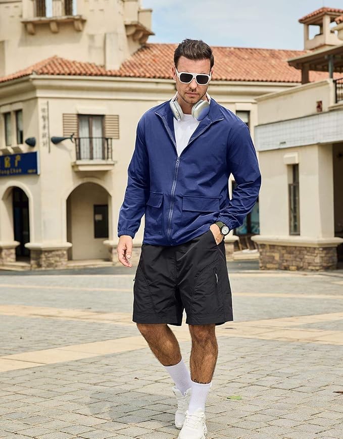 SEGANUP Men's Lightweight Windbreaker Jacket Outdoor Workout Windproof Dustproof Jacket Golf Hiking Wind Breaker with Pockets