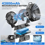 Misting Fan Portable 42800mAh Rechargeable with Remote Control, Camping Fan with LED Light & Stepless Speed Control & Cooling Spray with 6L Bucket, Timer Function, Portable Handle, Rotate Hang Hook