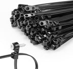 200 PCS 6 inch Black Zip Ties with Screw Hole 70lbs Mountable head Cable Ties Straps Multipurpose Heavy Duty Nylon Cable Zip Ties with Screw Mounting Hole