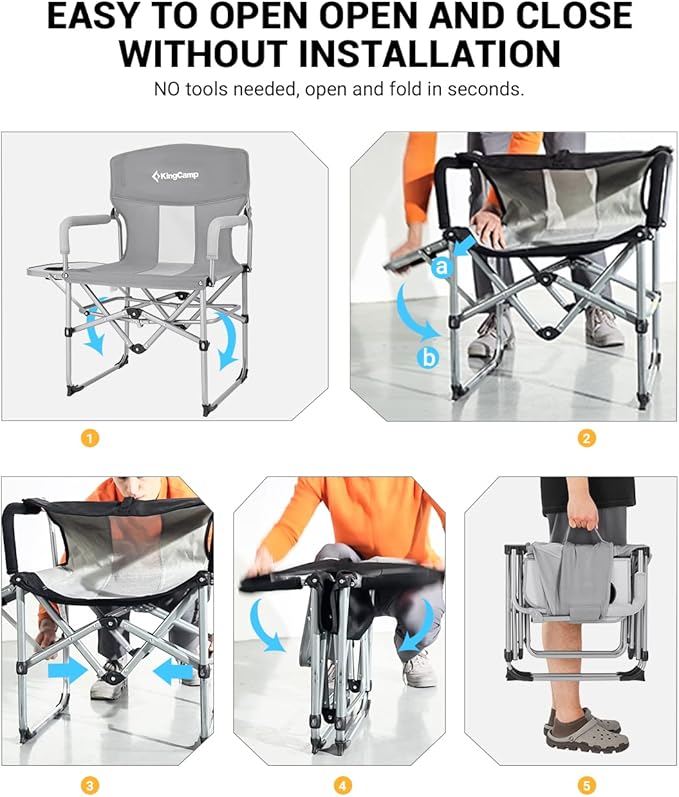 KingCamp XXL Oversized Directors Chair with Side Table, Heavy Duty Camping Chairs 600lbs with Cooler Bag, Portable Folding Camp Chair with Wide Seat for Camping Hiking Fishing Lawn Outdoor and Sports