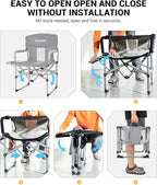 KingCamp XXL Oversized Directors Chair with Side Table, Heavy Duty Camping Chairs 600lbs with Cooler Bag, Portable Folding Camp Chair with Wide Seat for Camping Hiking Fishing Lawn Outdoor and Sports