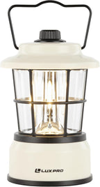 LUXPRO Retro LED Lantern - Battery-Powered Emergency Lantern - Water Resistant - Bright LED Lamp for Indoor & Outdoor Use - Use for Tents, Hiking or Hurricane Prep (Beige, Pack of 1)