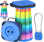 Upgraded Collapsible Stool, Portable Folding Stool, Telescoping Camping Chair with Max Load Capacity 485lbs, Square Retractable Stool for Camping Gardening Fishing Hiking BBQ [Rainbow+Blue]